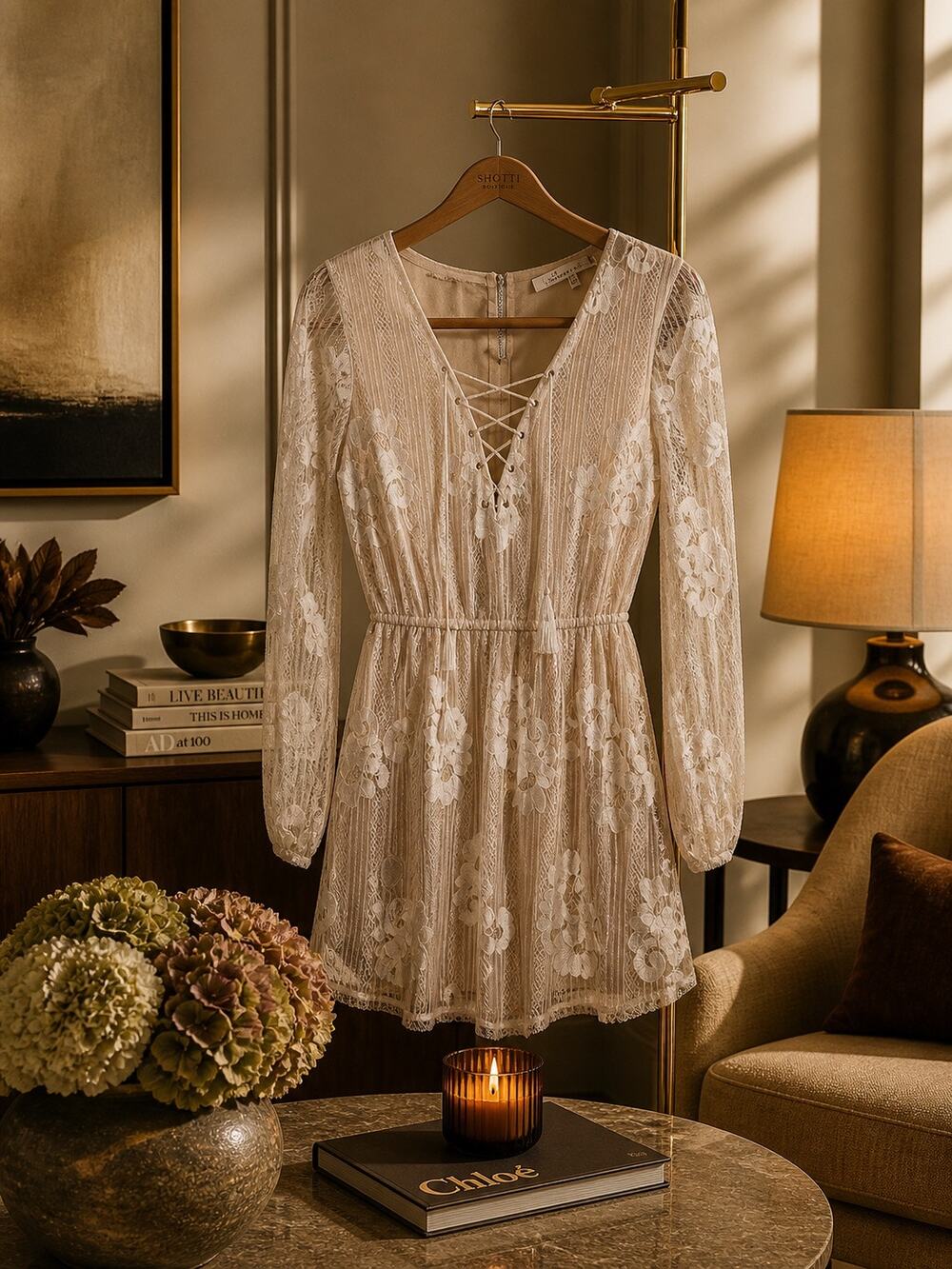 Lovers + Friends CottageCore Soft Girl Coquette  Ivory Haiden Lace Mini Dress